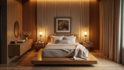 A Welcoming Hotel Room Featuring a Beautiful Wooden Cabinet for Ultimate Comfort and Luxury