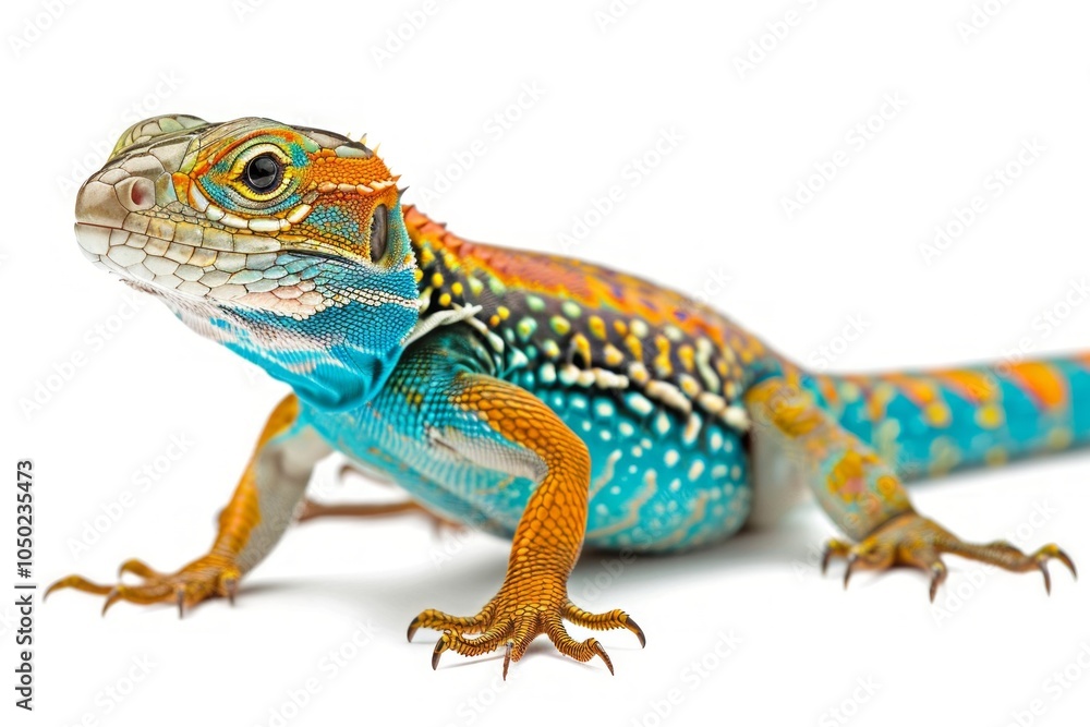 Poster striking common collared lizard with bold colors is positioned against a white background showcasing