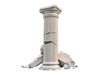 Broken classical column isolated on transparent or white background, png
