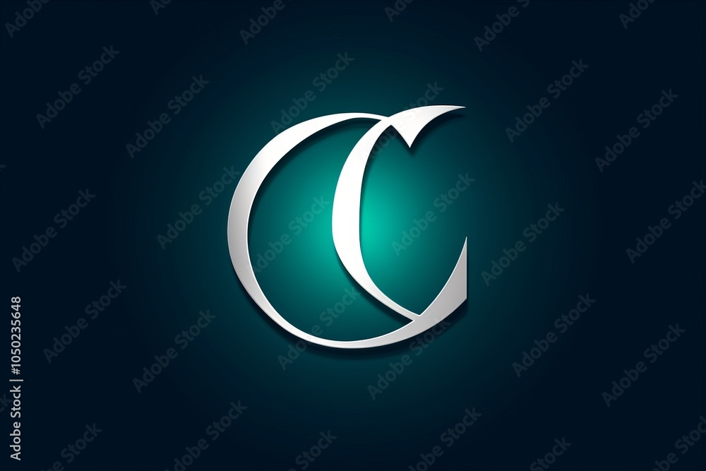 Poster elegant minimalist monogram design in emerald green with clean lines and shapes on simple background