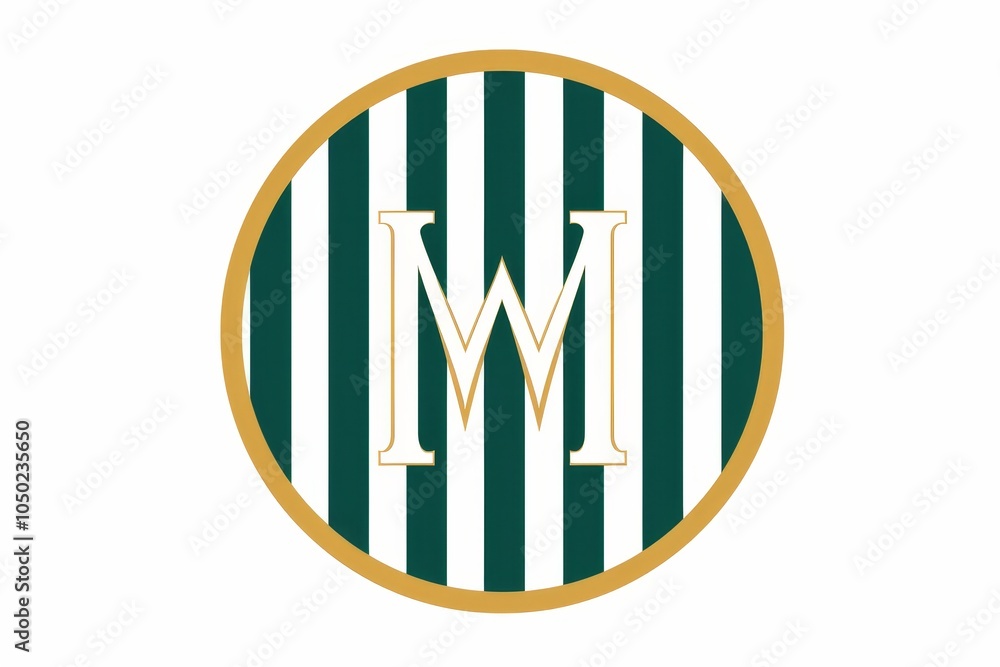 Poster elegant minimalist monogram design in emerald green with simple lines and shapes