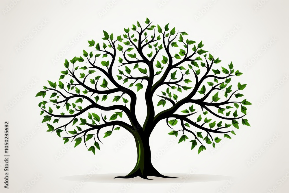 Poster elegant minimalist emerald green tree silhouette with simple lines on a clean background