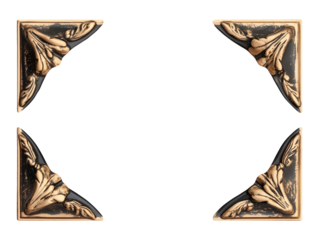 Collection set of golden corner ornaments isolated on transparent or white background, png