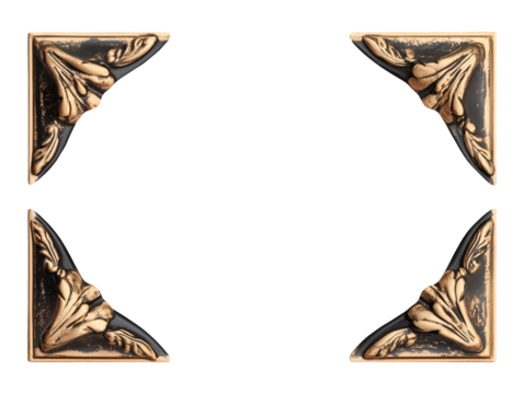 Collection set of golden corner ornaments isolated on transparent or white background, png