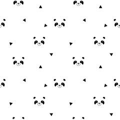 Obraz premium Panda face cartoon so cute.on triangle white background.pattern seamless vector and illustration.