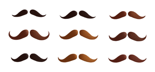 Collection set of mustaches isolated on transparent or white background, png