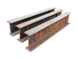 Collection set of rusty steel beams isolated on transparent or white background, png