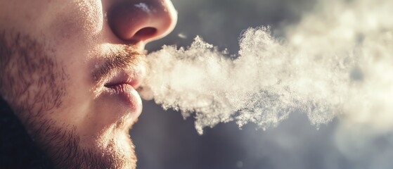 Closeup of a frosty breath on a cold winter morning, crisp and chilly air