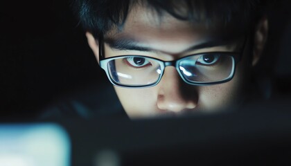 Fototapeta premium Competitive gamer intensely focused on screen