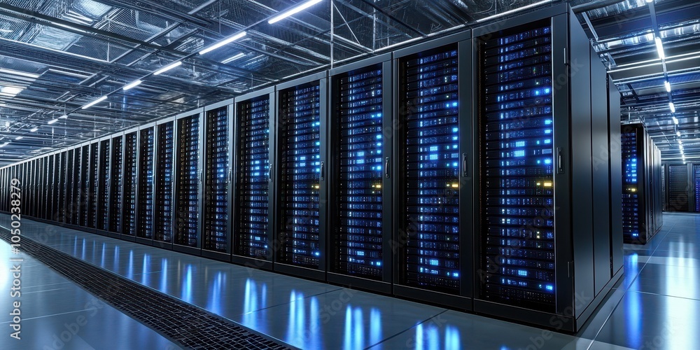Poster data center with high-tech server racks