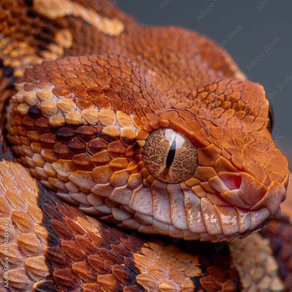 Poster captivating copperhead snake adorned with rich copper colored scales is elegantly coiled and highlig