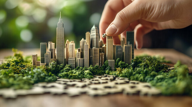 Sustainable City Model with Green Space and Hand Placing Buildings
