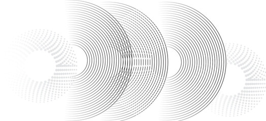  White abstract background with circle lines. Geometric stripe line art design. Modern futuristic graphic.