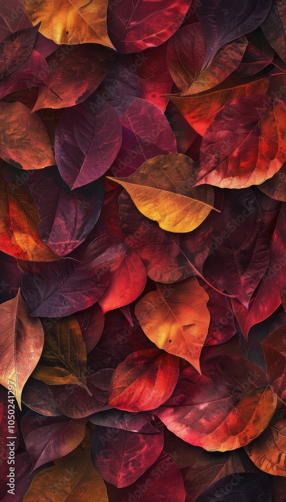 Poster textured autumn abstract background with overlapping layers of vibrant leaves
