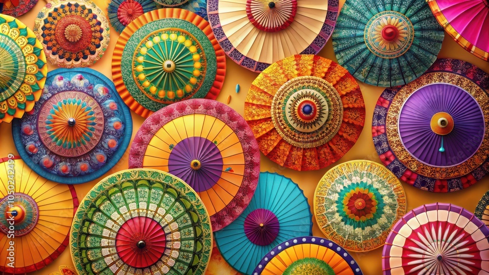 Poster A symphony of vibrant colors and intricate patterns adorn these traditional umbrellas, creating a captivating visual tapestry.