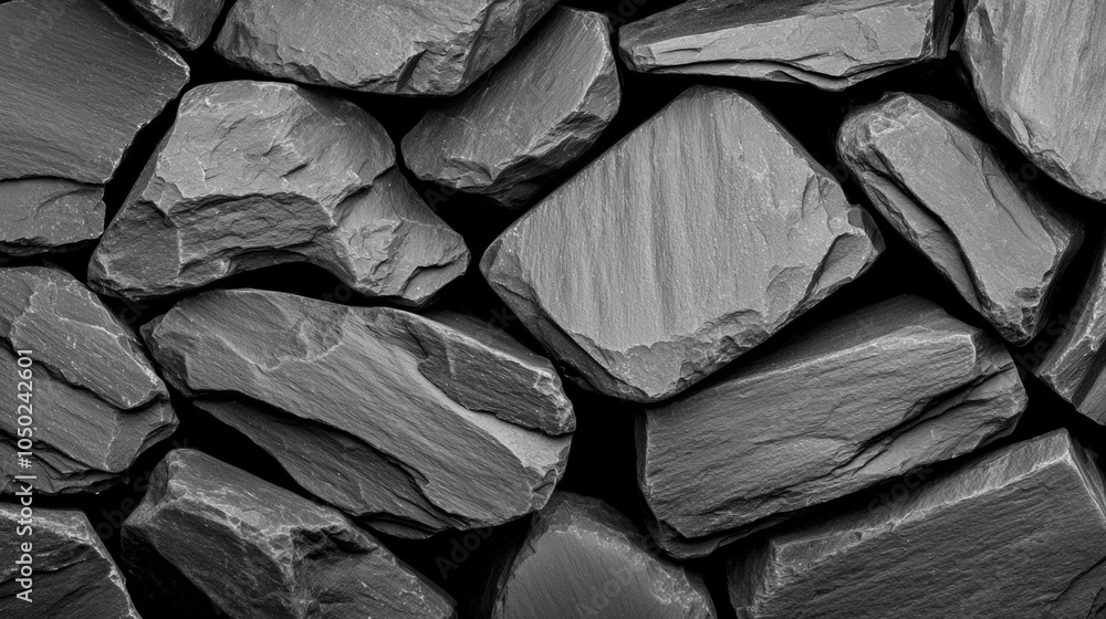 Aufkleber textured black slate background with various shapes and sizes of dark stones, creating natural and r