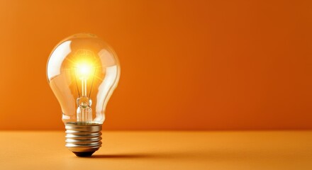 Glowing lightbulb against orange background