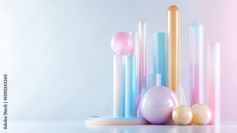 Aufkleber abstract 3d diagram representing aesthetic sense with colorful cylindrical shapes and spheres on a s