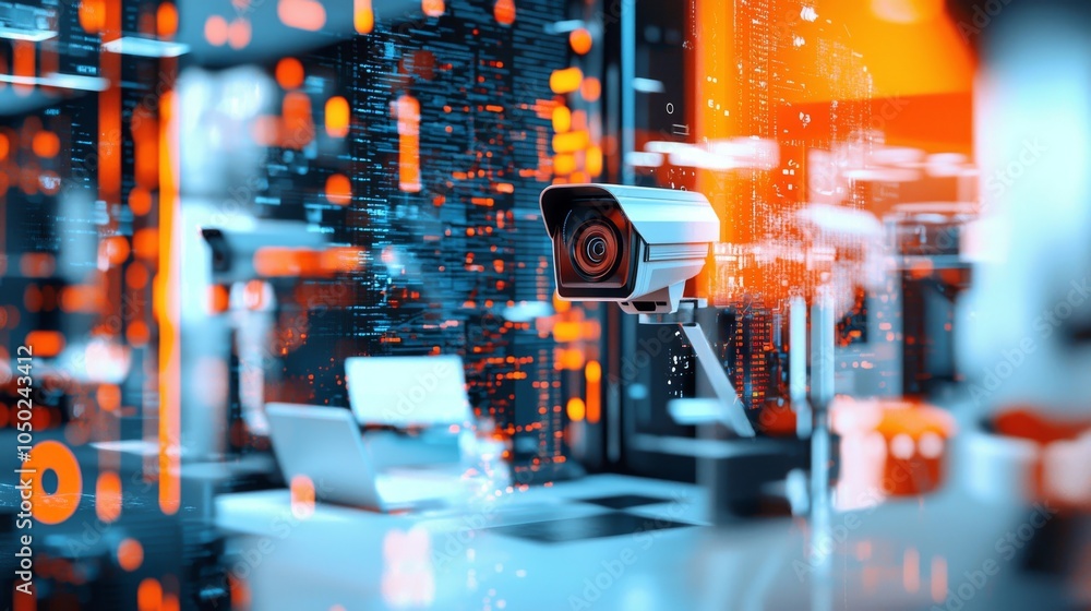 Poster Futuristic Integration of AI Technology in Video Monitoring and Data Analysis for Enhanced Advertising in Business Solutions Environment