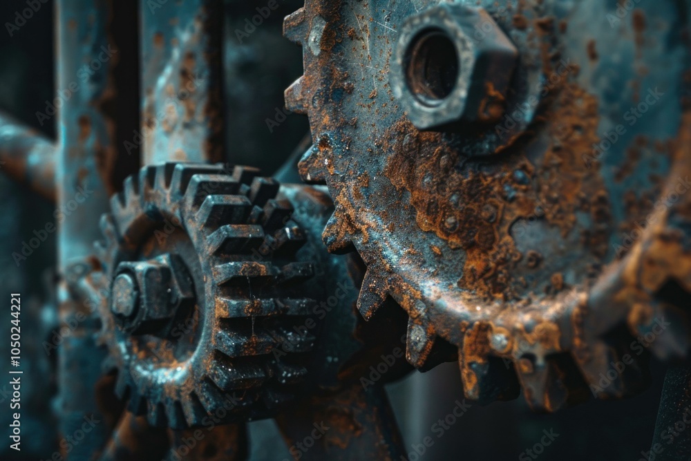 Aufkleber rusty gears showing the passage of time are forming an abstract mechanical background