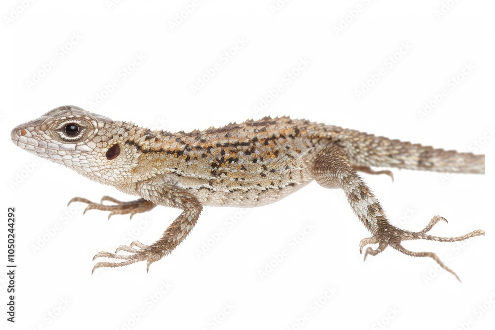 Poster small desert night lizard displays its unique patterns and textures while sitting on a pristine whit