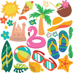 vector graphic hand drawn beach theme elements