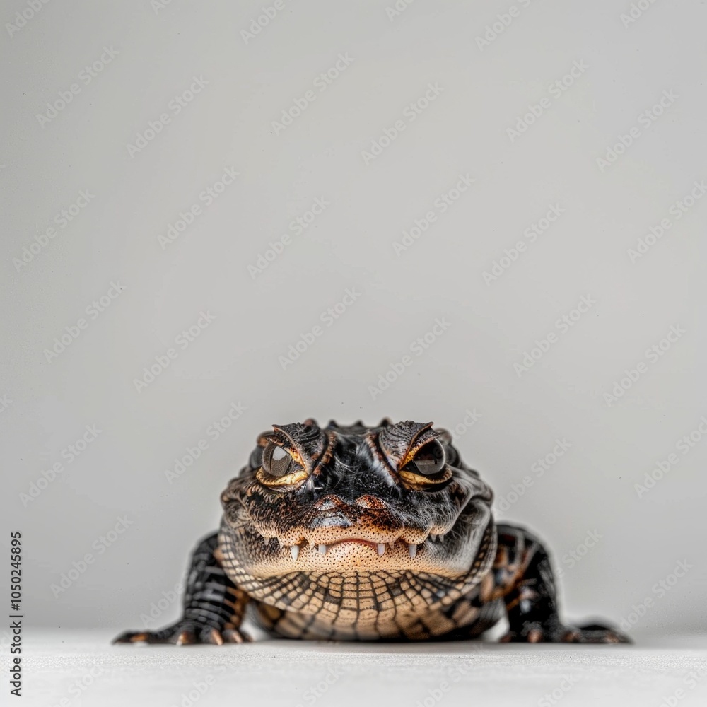 Poster a dwarf caiman rests on a smooth surface displaying its rough skin and intricate patterns. the drama