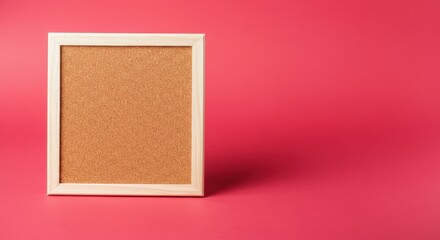 Fototapeta premium Square corkboard with wooden frame against pink background