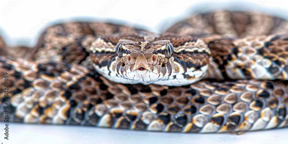 Poster striking eastern diamondback rattlesnake displays its characteristic diamond patterns and a noticeab