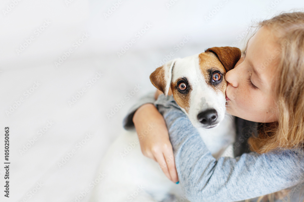 Sticker Happy child with dog