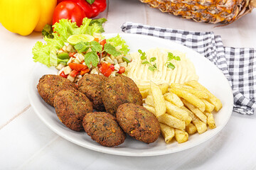 Falafel with hummus and fried potato