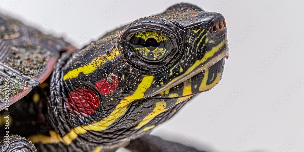 Poster eastern painted turtle stands isolated displaying its intricate patterns and colors with soft shadow
