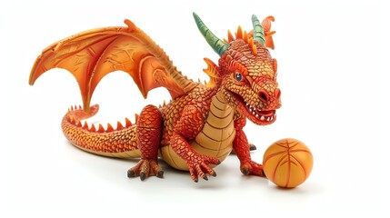 Fototapeta premium A toy dragon with a basketball.