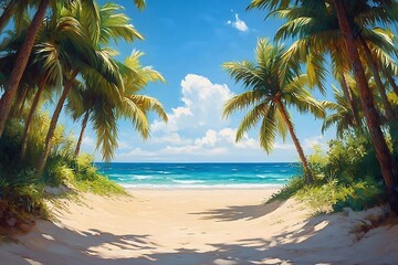 Obraz premium Palm Tree Pathway to Turquoise Beach Art