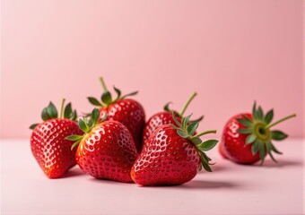 strawberries close up on white and pink background