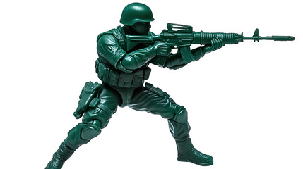 A soldier statue in military uniform holding a rifle, designed as a green toy figure, showcasing elements of war and heroism