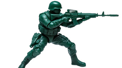 A soldier statue in military uniform holding a rifle, designed as a green toy figure, showcasing elements of war and heroism