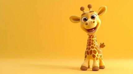 A cute cartoon giraffe on a yellow background. © Galib