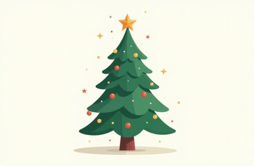 Obraz premium Decorated Christmas tree, isolated on white background. Christmas card or banner with copy space, place for text