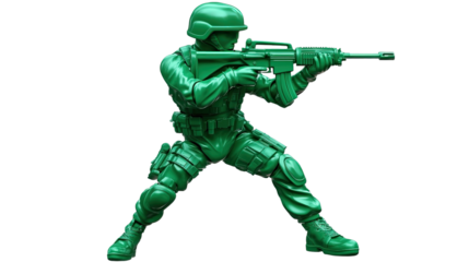 A soldier statue in military uniform holding a rifle, designed as a green toy figure, showcasing elements of war and heroism