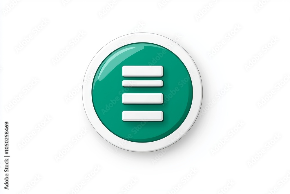 Aufkleber a glossy teal circular button featuring three white horizontal bars, symbolizing simplicity and clar