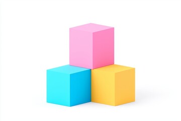 Obraz premium Colorful geometric blocks in pastel shades of pink, blue, and yellow stacked together.