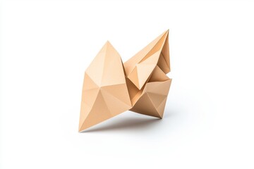 Abstract geometric sculpture in beige tones, showcasing sharp angles and intricate folds.