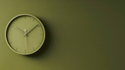 A green analog clock on a green wall.