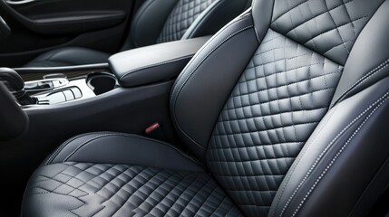 Obraz premium Close-up of luxurious leather car seats with intricate stitching, showcasing the smooth texture and premium craftsmanship in a sleek modern interior.