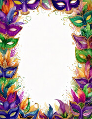 frame with colorful masks, Mardi Gras frame of colorful masks, Mardi Gras colorful frame background, Mardi Gras border, Watercolor Mardi Gras masks Frame.