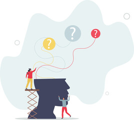 Making decision .people think on analysis of multiple questions in head,flat characters.