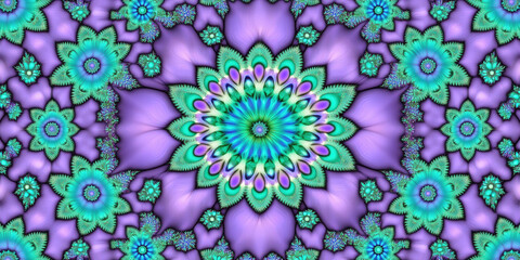 Mesmerizing kaleidoscope pattern in vibrant purple and teal hues