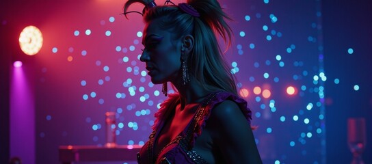 Drag queen silhouette in a vibrant nightclub setting