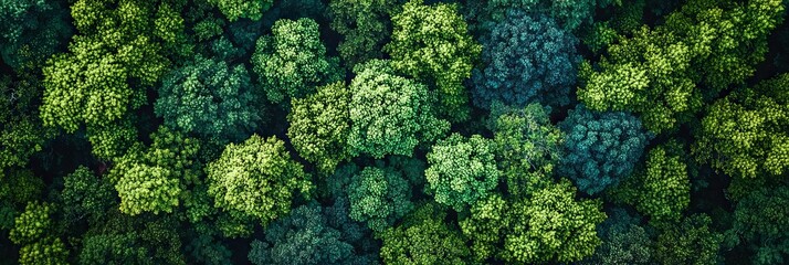 Naklejka premium Successful Reforestation Area. Forest Landscape Aerial View. Dense Vegetation.